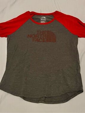The North Face Gray & Red Raglan Logo Tee